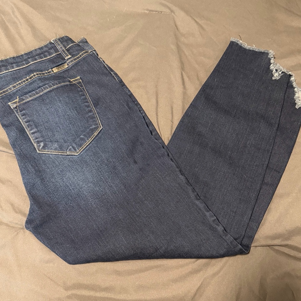 KanCan Dark Indigo Ankle Skinny Jeans with Frayed Hem